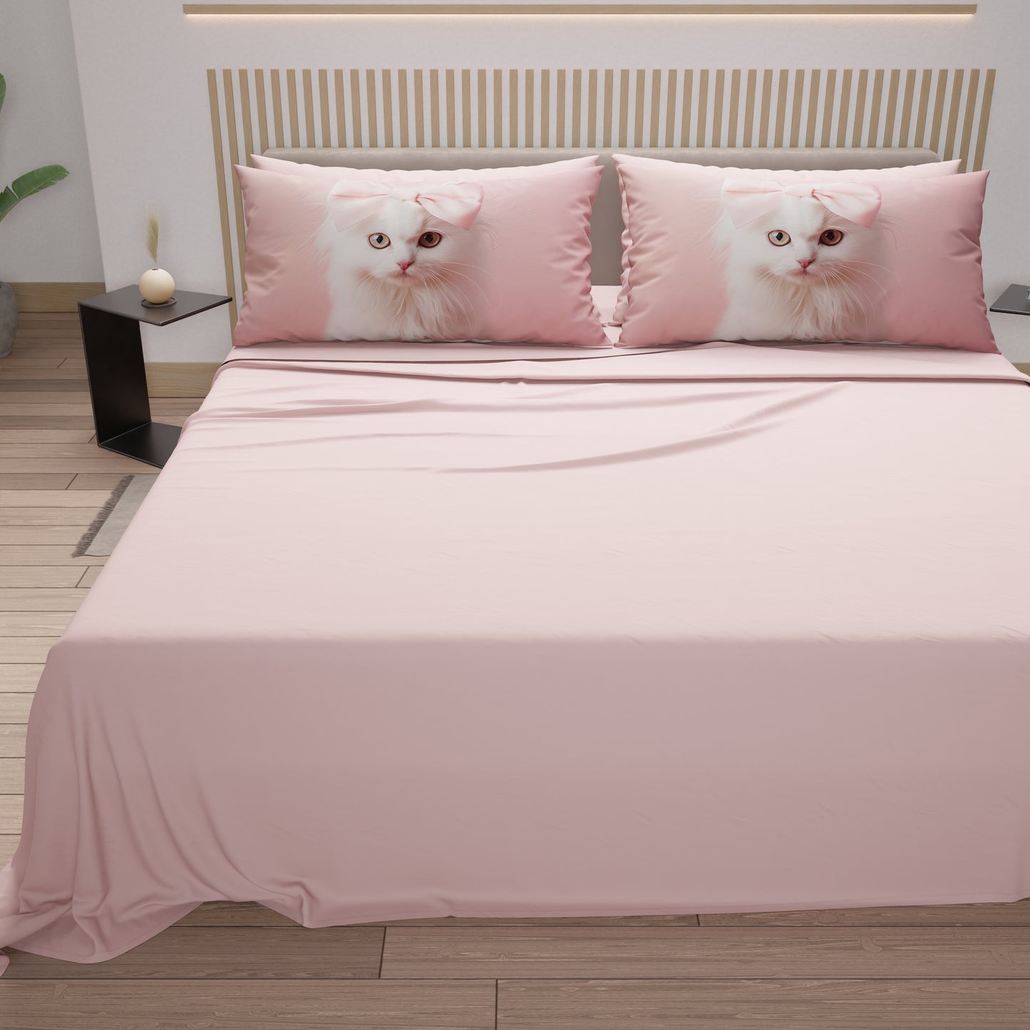 Lenzuola Animali in Cotone, Completo Letto con Federe in Stampa Digitale Cats 07