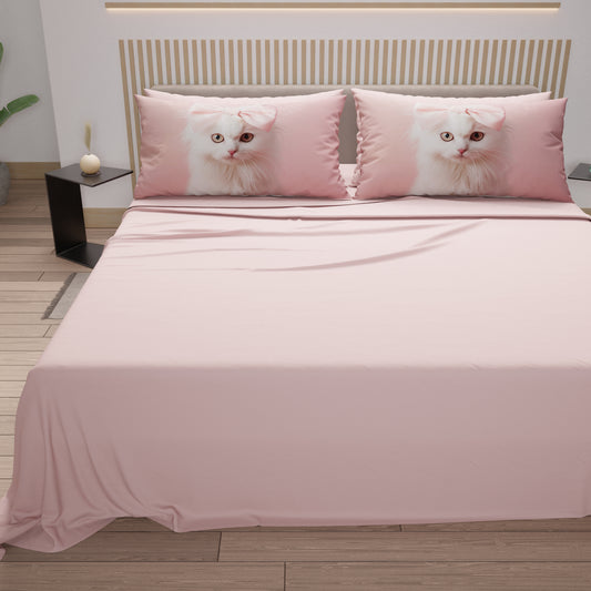 Lenzuola Animali in Cotone, Completo Letto con Federe in Stampa Digitale Cats 07