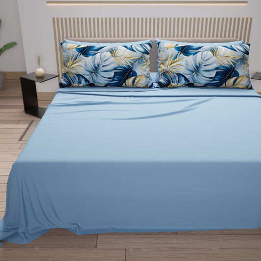 Draps en Coton, Parure de Lit avec Taies d'Oreiller en Impression Digitale Tropical 110