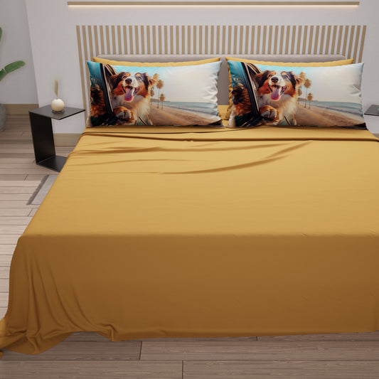 Draps Animaux en Coton, Parure de Lit avec Taies d'Oreiller en Impression Digitale Chiens 02