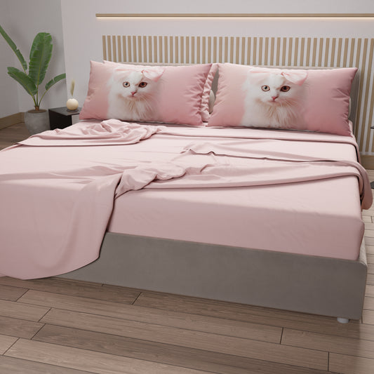 Lenzuola Animali in Cotone, Completo Letto con Federe in Stampa Digitale Cats 07