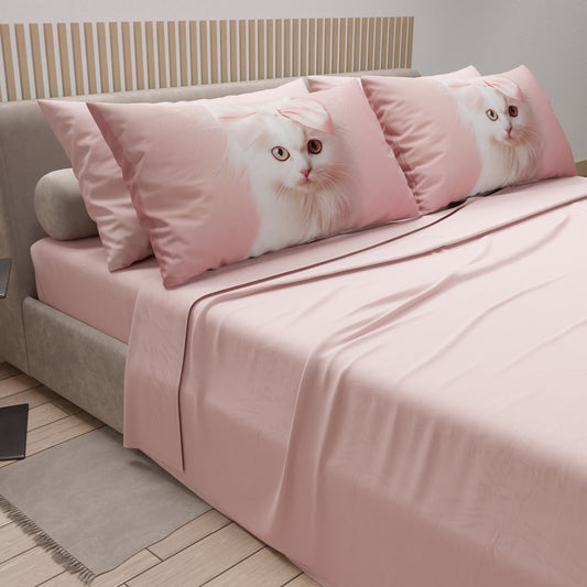 Lenzuola Animali in Cotone, Completo Letto con Federe in Stampa Digitale Cats 07