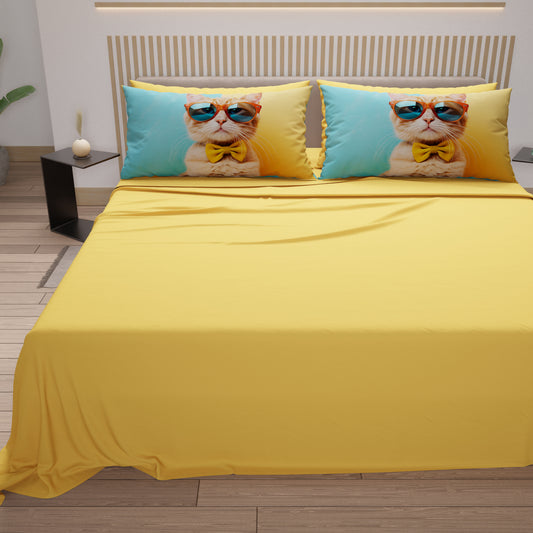 Lenzuola Animali in Cotone, Completo Letto con Federe in Stampa Digitale Cats 06