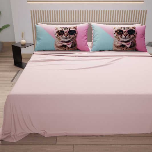 Lenzuola Animali in Cotone, Completo Letto con Federe in Stampa Digitale Cats 08