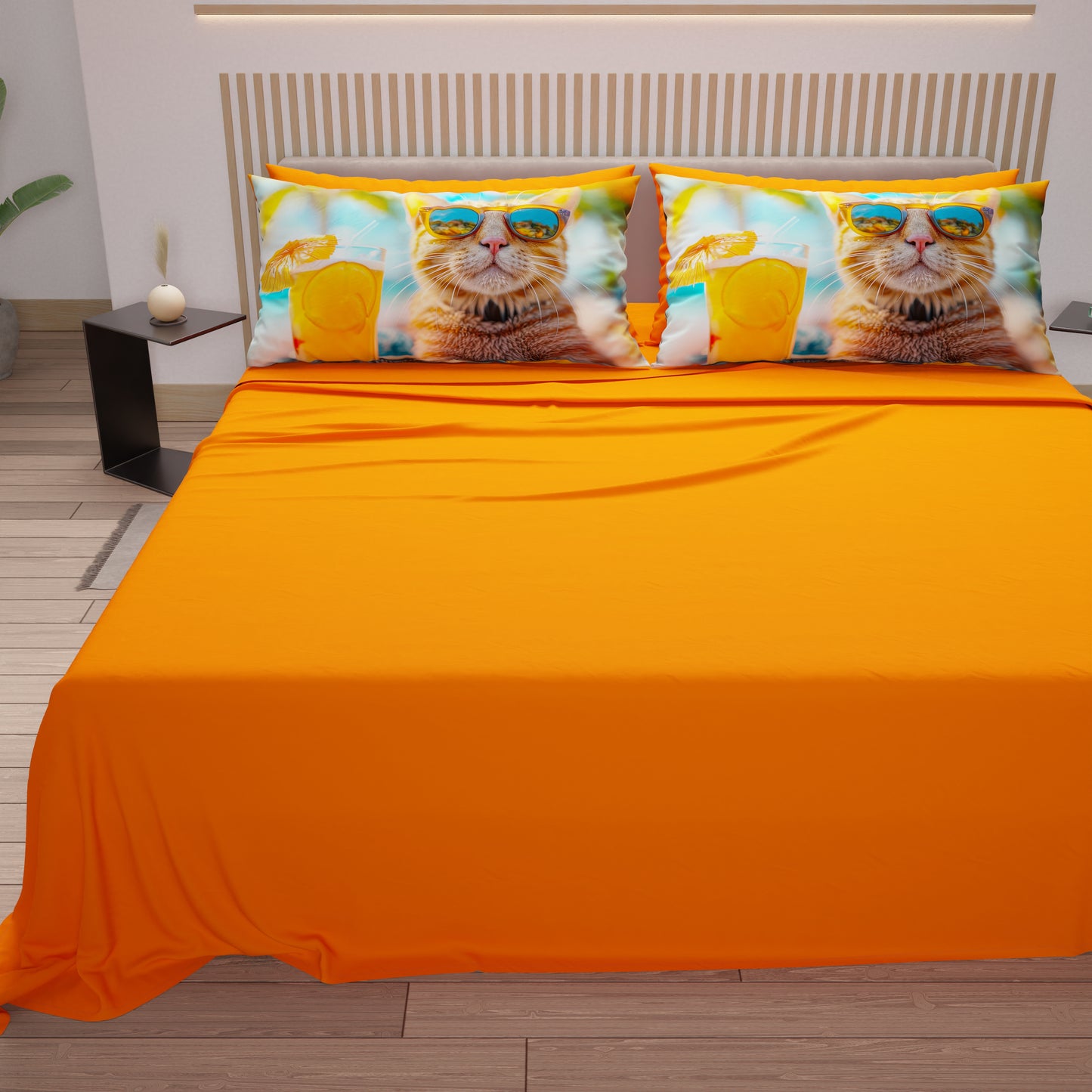 Draps Animaux en Coton, Parure de Lit avec Taies d'Oreiller en Impression Digitale Chats 04