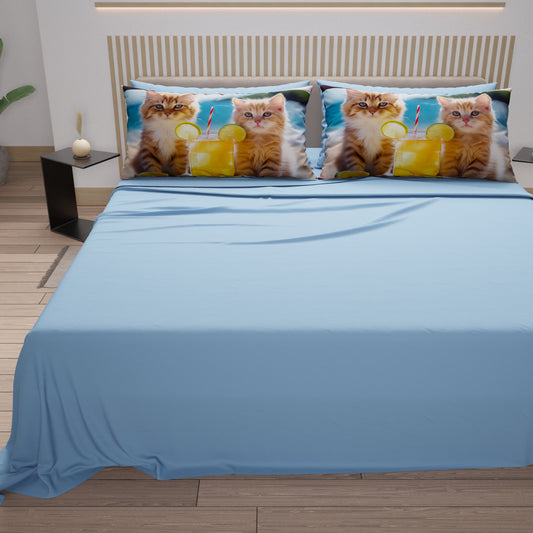 Lenzuola Animali in Cotone, Completo Letto con Federe in Stampa Digitale Cats 02