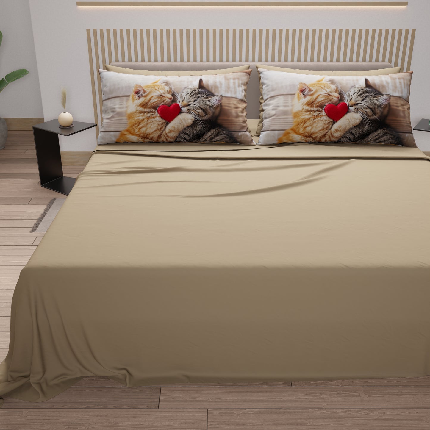 Lenzuola Animali in Cotone, Completo Letto con Federe in Stampa Digitale Cats 09