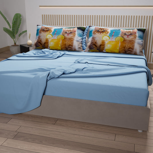 Lenzuola Animali in Cotone, Completo Letto con Federe in Stampa Digitale Cats 02