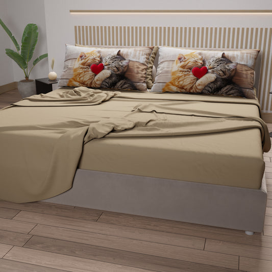 Lenzuola Animali in Cotone, Completo Letto con Federe in Stampa Digitale Cats 09