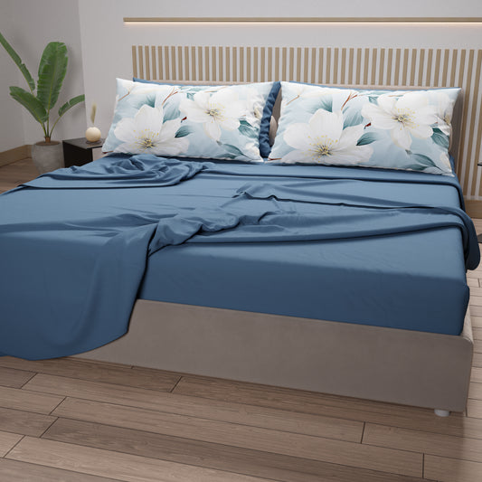 Draps en coton, ensemble de lit avec taies d'oreiller à impression numérique florale 106