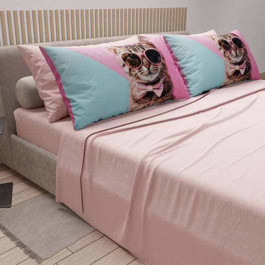 Lenzuola Animali in Cotone, Completo Letto con Federe in Stampa Digitale Cats 08
