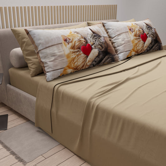 Lenzuola Animali in Cotone, Completo Letto con Federe in Stampa Digitale Cats 09