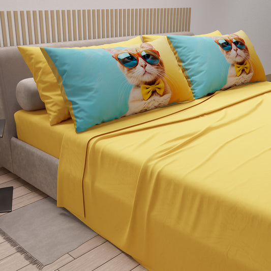 Lenzuola Animali in Cotone, Completo Letto con Federe in Stampa Digitale Cats 06