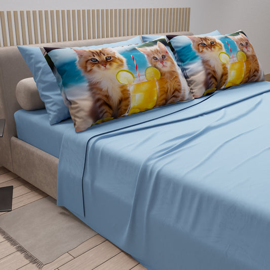 Lenzuola Animali in Cotone, Completo Letto con Federe in Stampa Digitale Cats 02