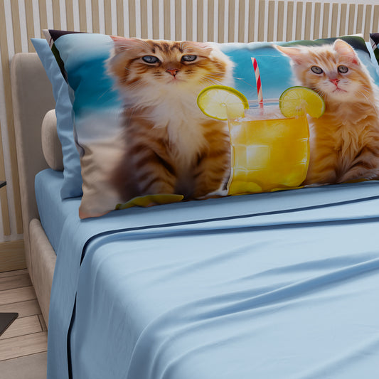 Lenzuola Animali in Cotone, Completo Letto con Federe in Stampa Digitale Cats 02