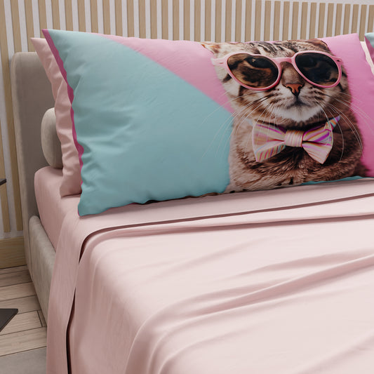 Lenzuola Animali in Cotone, Completo Letto con Federe in Stampa Digitale Cats 08