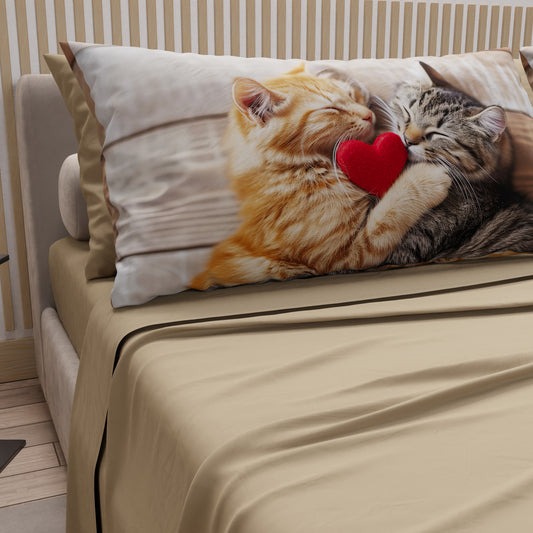 Lenzuola Animali in Cotone, Completo Letto con Federe in Stampa Digitale Cats 09