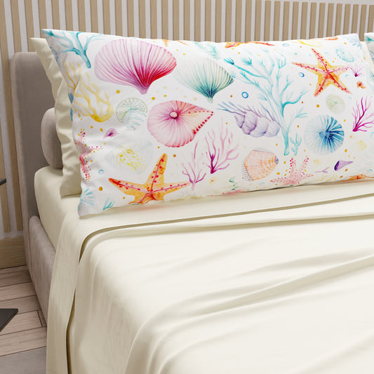 Draps en coton, parure de lit avec taies d'oreiller à impression numérique marine 102