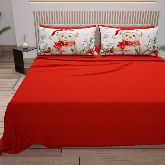 Lenzuola Natalizie in Cotone, Completo Letto con Federe in Stampa Digitale 25 Xmas 16