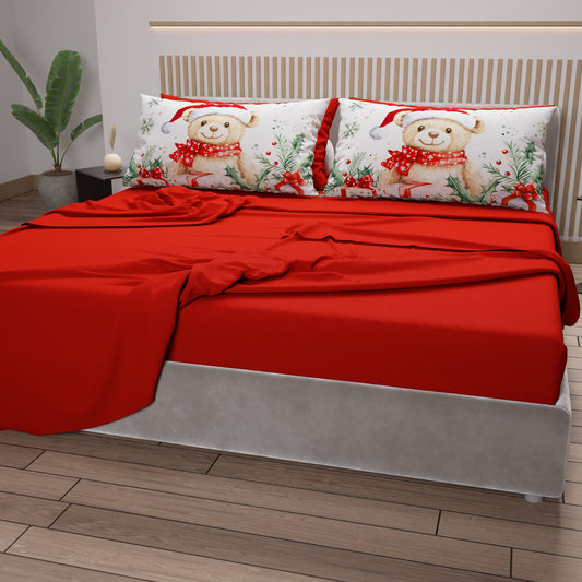 Lenzuola Natalizie in Cotone, Completo Letto con Federe in Stampa Digitale 25 Xmas 16