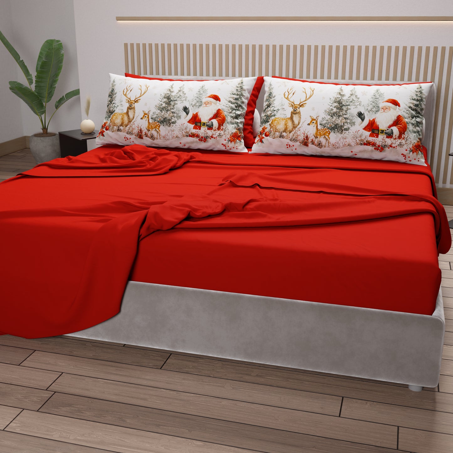 Draps de Noël en Coton, Parure de Lit avec Taies d'Oreiller en Impression Numérique 25 Xmas 17