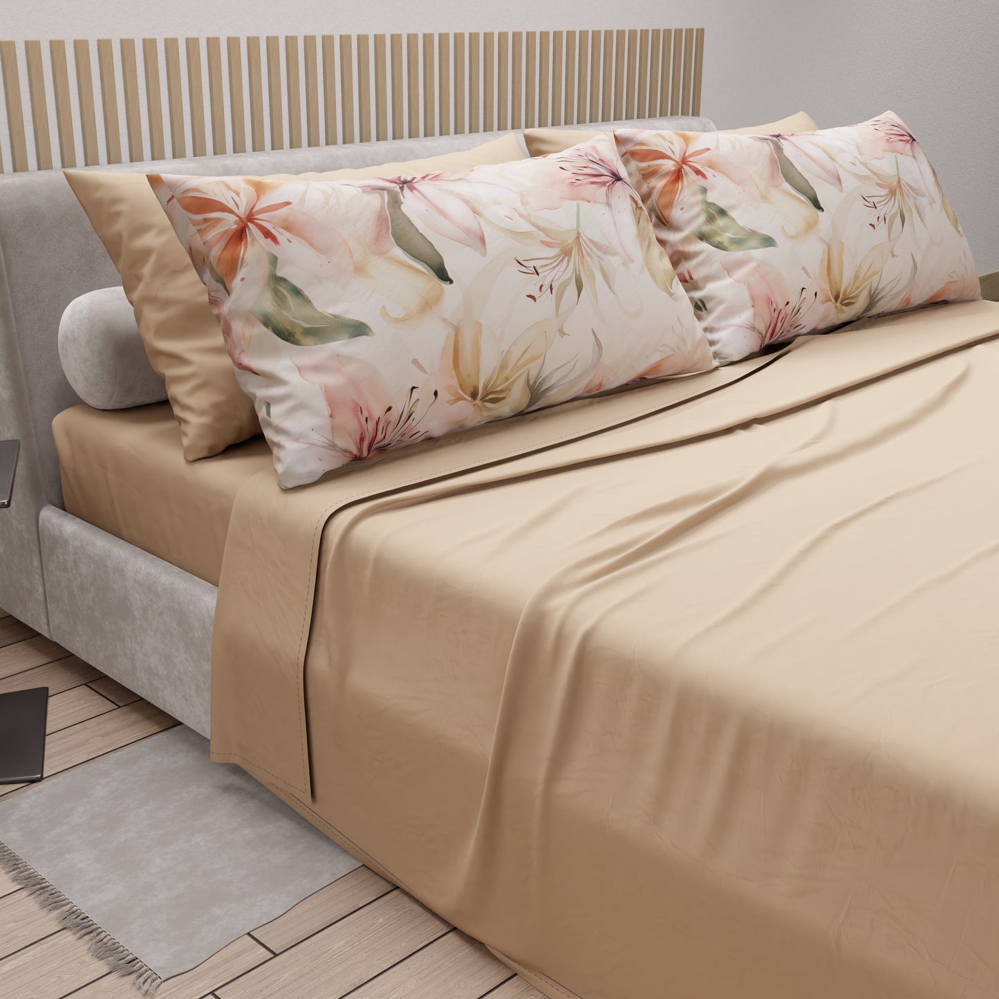 Draps en coton, parure de lit avec taies d'oreiller en impression numérique florale F3