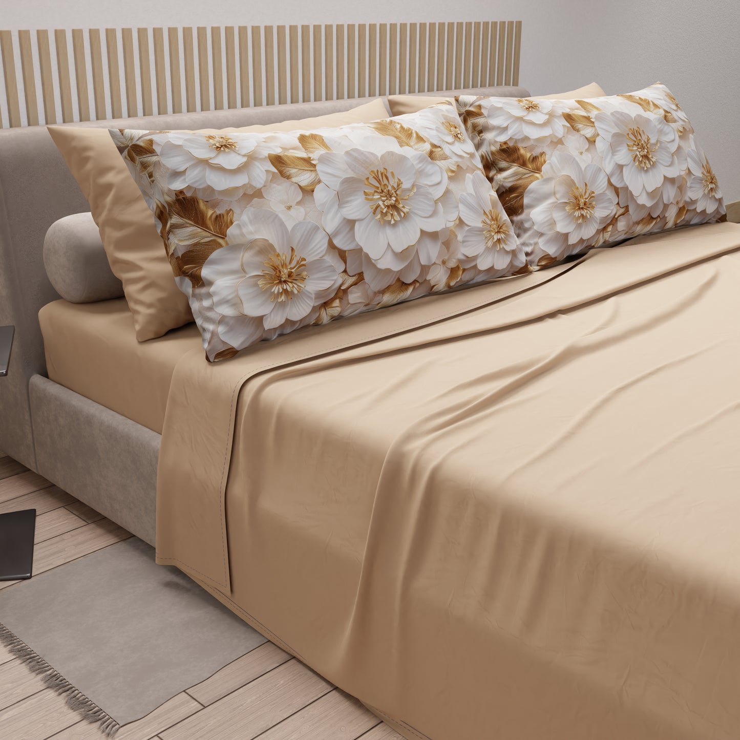 Draps en Coton, Parure de Lit avec Taies d'Oreiller en Impression Digitale Florale F33