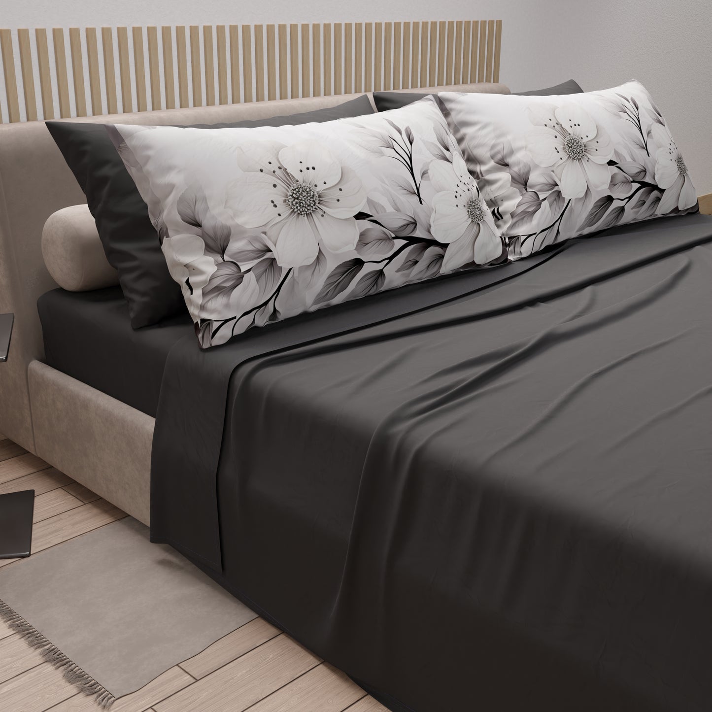 Draps en Coton, Parure de Lit avec Taies d'Oreiller en Impression Digitale Florale F38