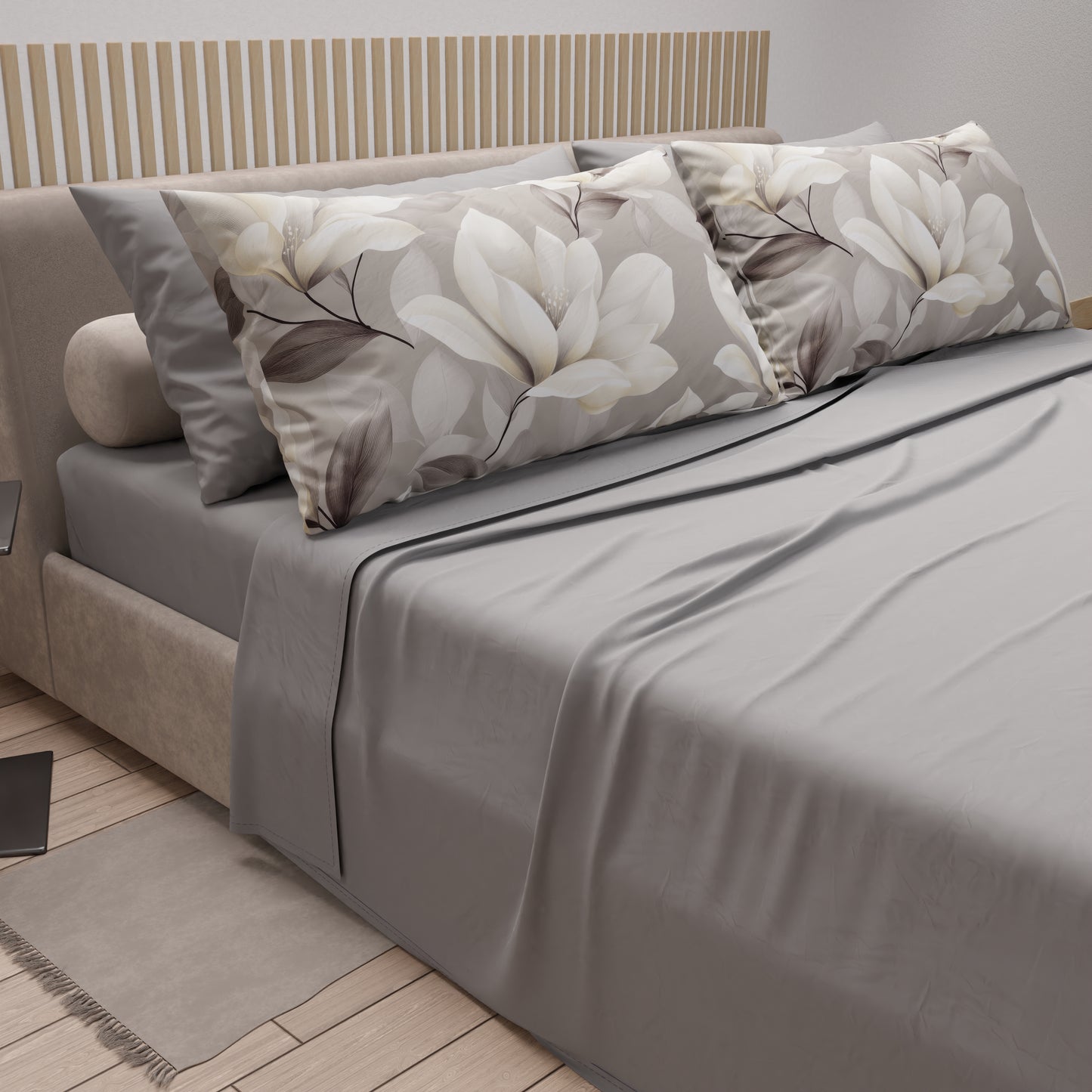 Draps en Coton, Parure de Lit avec Taies d'Oreiller en Impression Digitale Florale F42