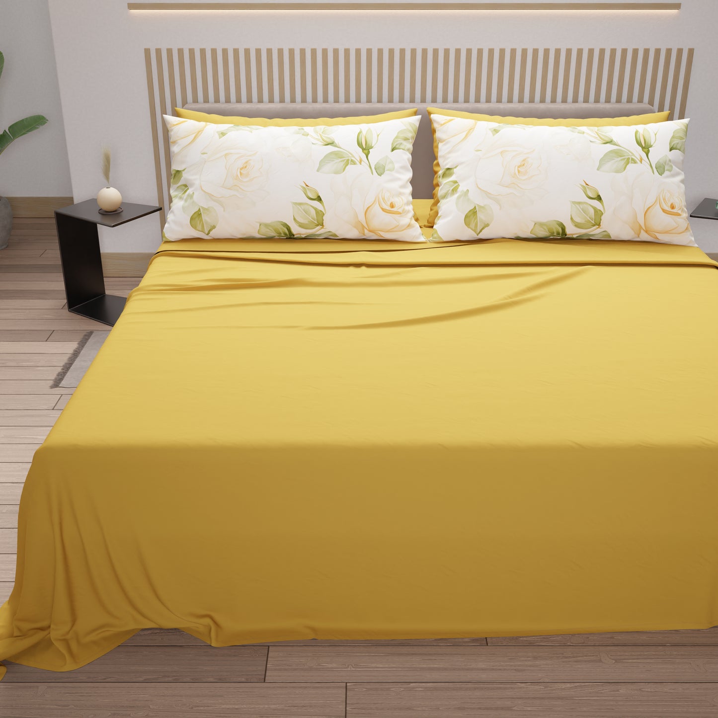 Draps en Coton, Parure de Lit avec Taies d'Oreiller en Impression Numérique Wedding Flower