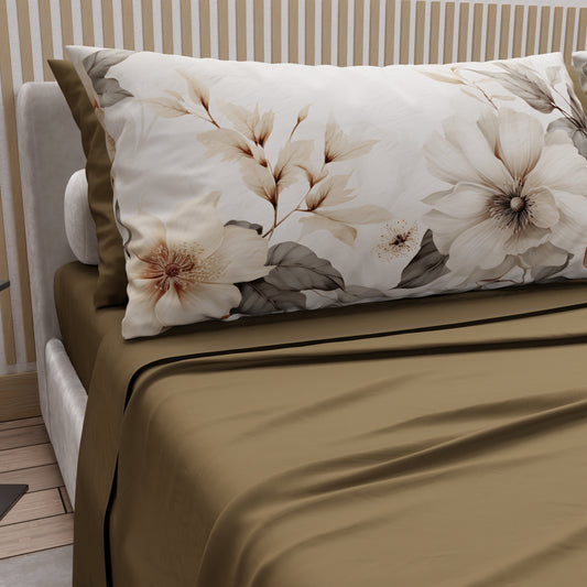 Lenzuola in Cotone, Completo Letto con Federe in Stampa Digitale Floreale F5