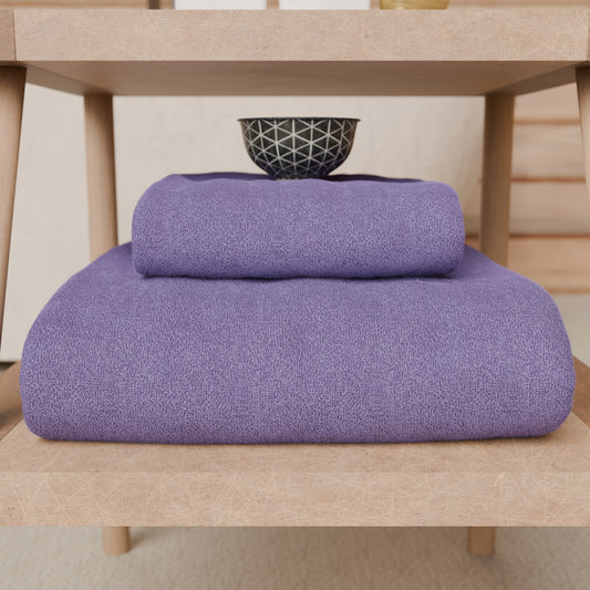 Serviettes de bain en éponge unie couleur violet