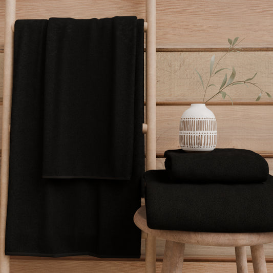 Asciugamani Bagno in Spugna Tinta Unita Nero