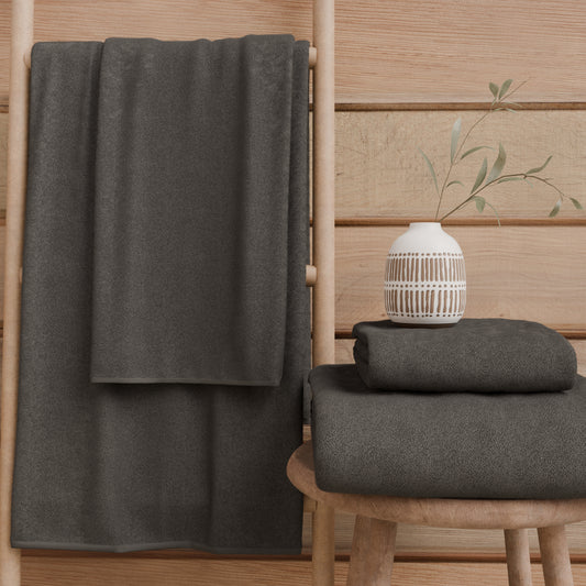 Asciugamani Bagno in Spugna Tinta Unita Grigio Scuro
