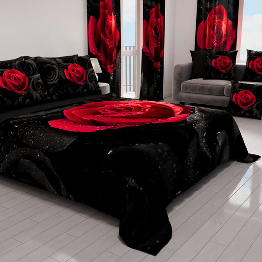 Couvre-lit matelassé printanier et automnal en impression numérique Roses noires