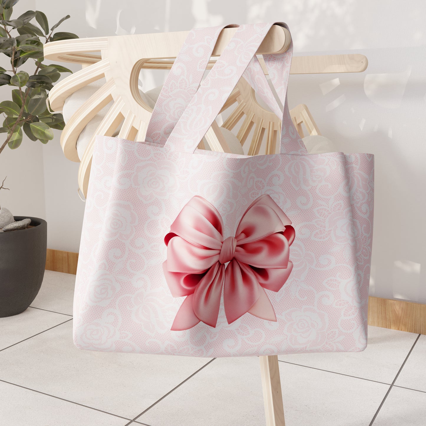 Borsa Mare Donna, Borsa Spiaggia, Borsa Mare in Microfibra, Fiocco Rosa