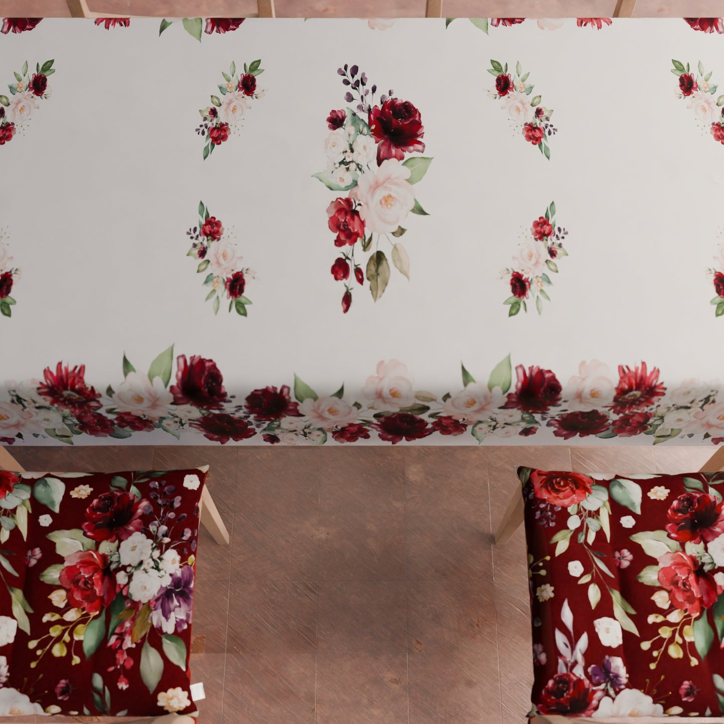 Coussins pour chaises housses de chaise 6 pièces Floral-07 Bordeaux