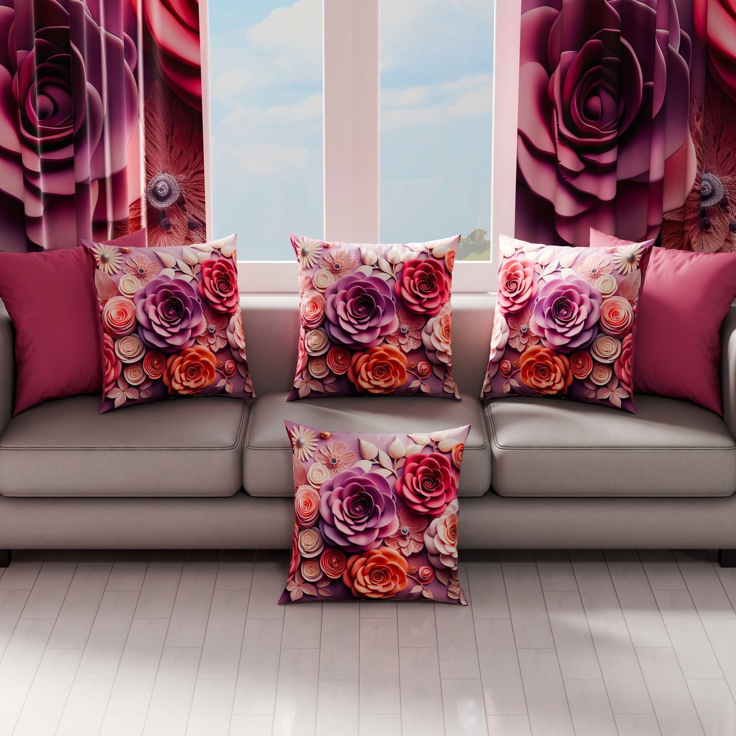 Coussins, Housses de coussin pour canapé, Coussins décoratifs en impression numérique florale 05-17