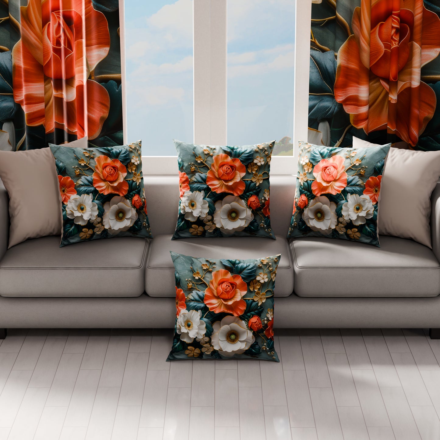 Coussins, Housses de coussin pour canapé, Coussins décoratifs en impression numérique florale 05-18