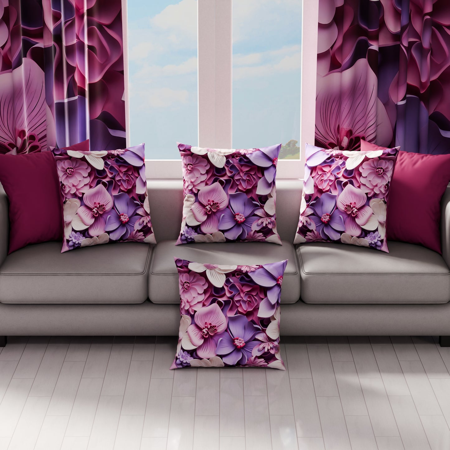 Coussins, Housses de coussin pour canapé, Coussins décoratifs en impression numérique florale 05-23