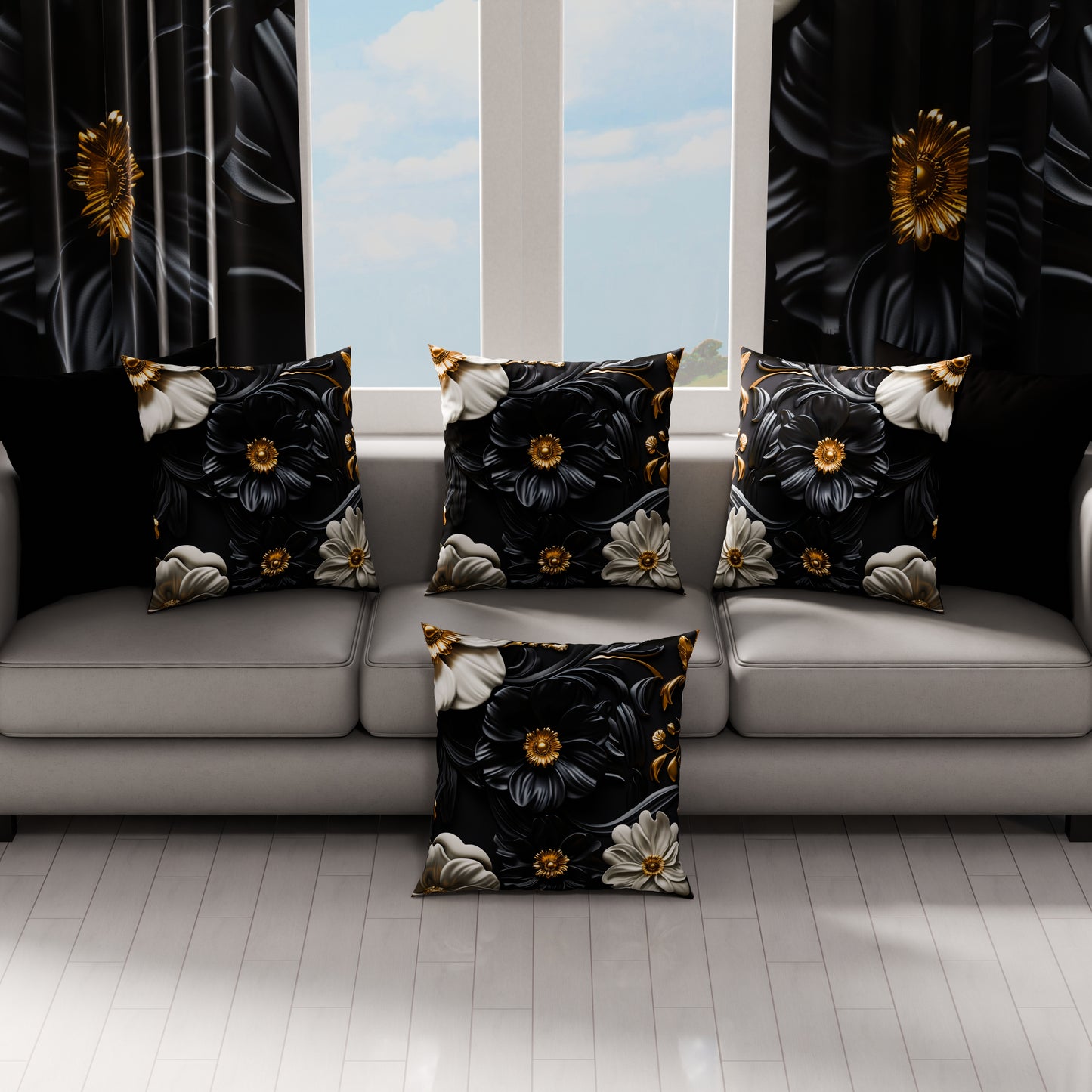 Coussins, Housses de Coussins pour Canapé, Coussins Décoratifs en Impression Digitale Florale 05-6