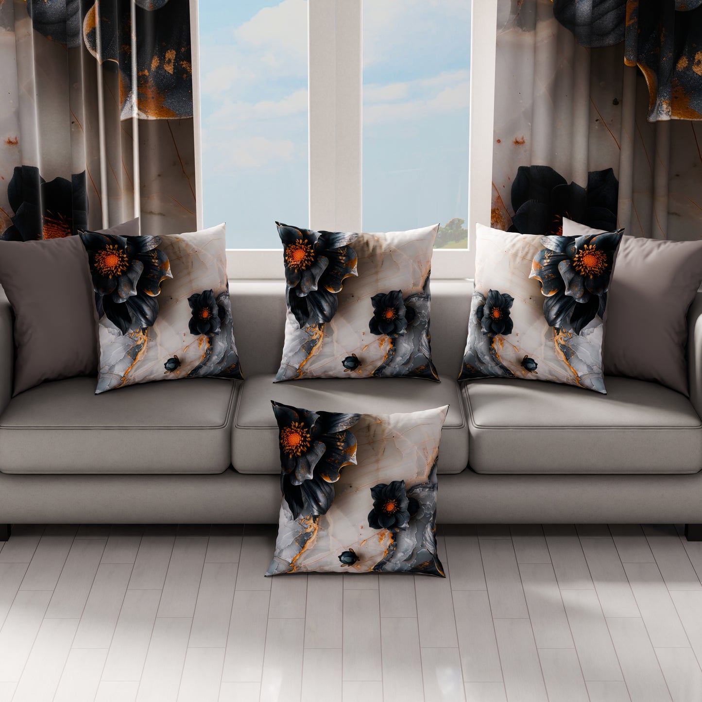 Coussins, Housses de coussin pour canapé, Coussins décoratifs en impression numérique florale 06-18