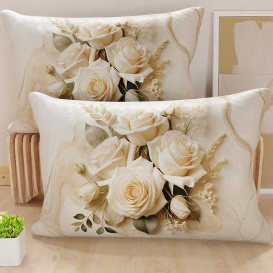 Taies d'oreiller en impression numérique, floral fleur crème