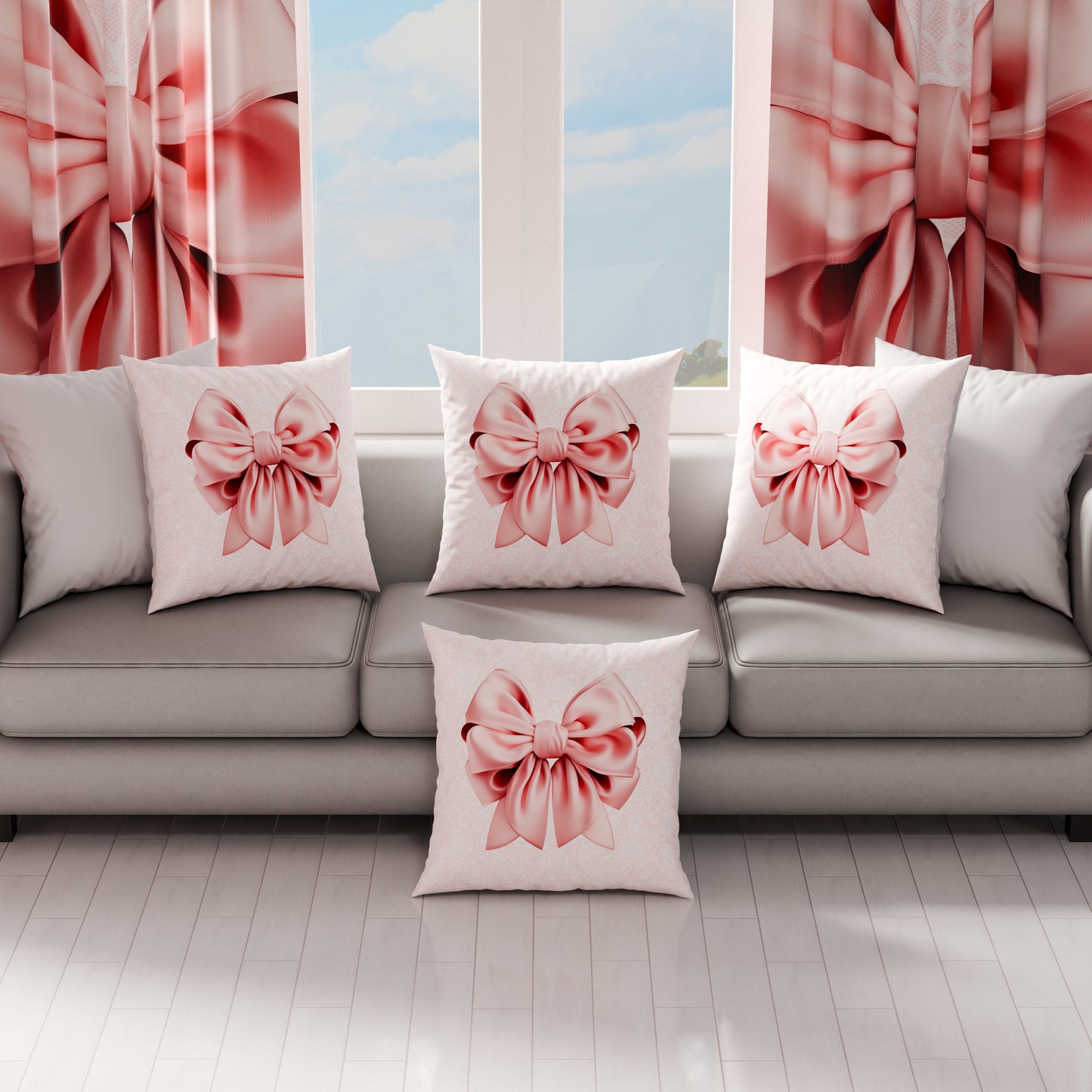 Coussins, housses de coussin pour canapé, coussins décoratifs en impression numérique Nœud rose