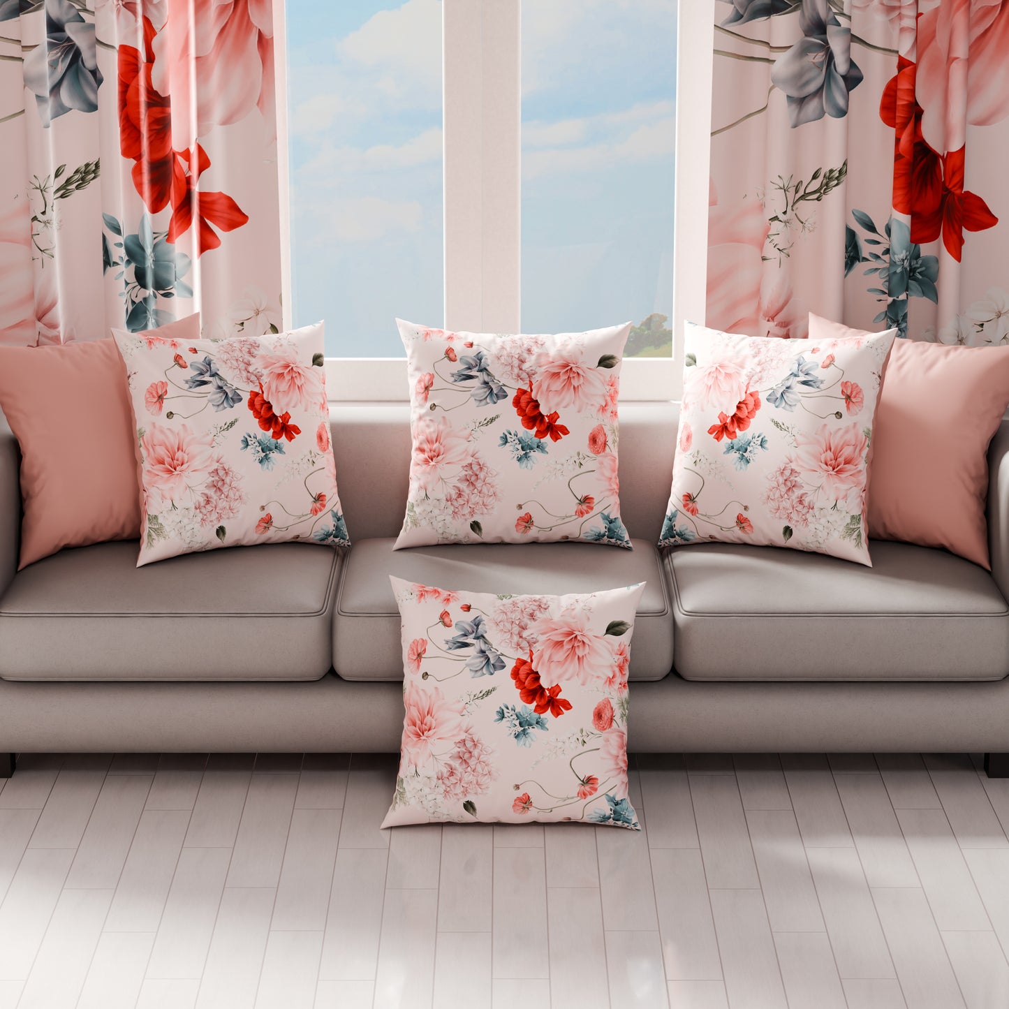 Coussins, Housses de coussin pour canapé, Coussins décoratifs en impression numérique Floral 19-03