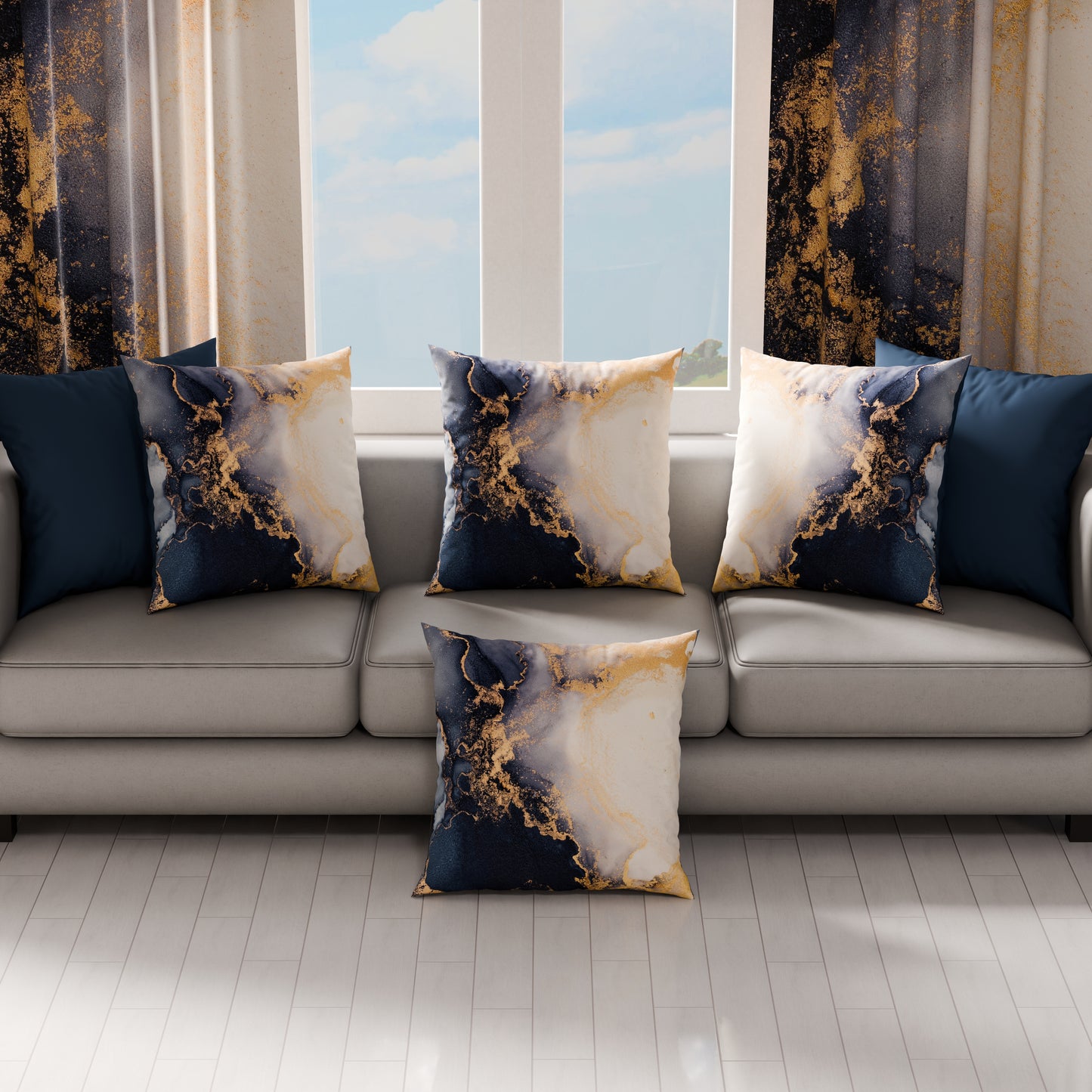Coussins, Housses de coussin pour canapé, Coussins décoratifs en impression numérique Marble 08 Bleu