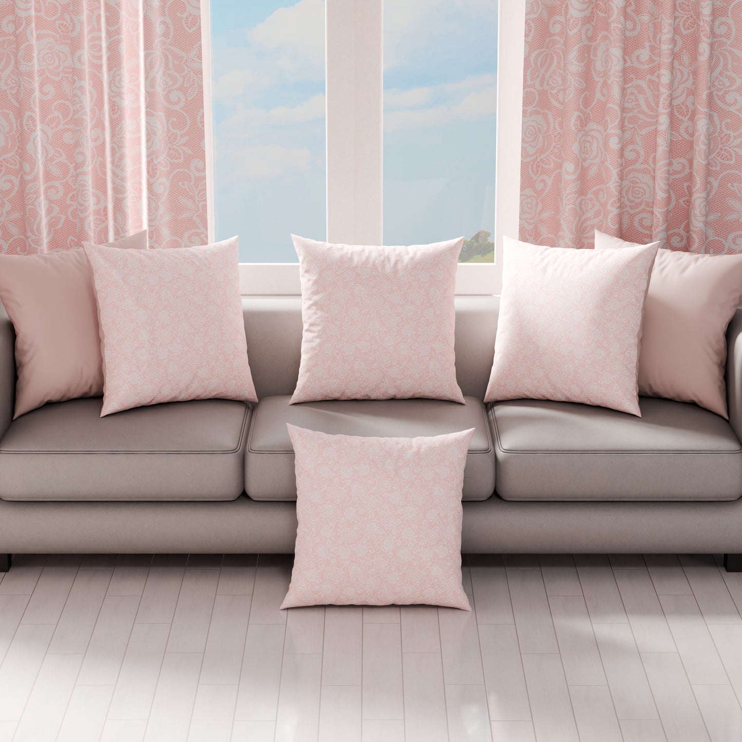 Cuscini, Copricuscini Divano, Cuscini Arredo in Stampa Digitale Pizzo Rose Rosa