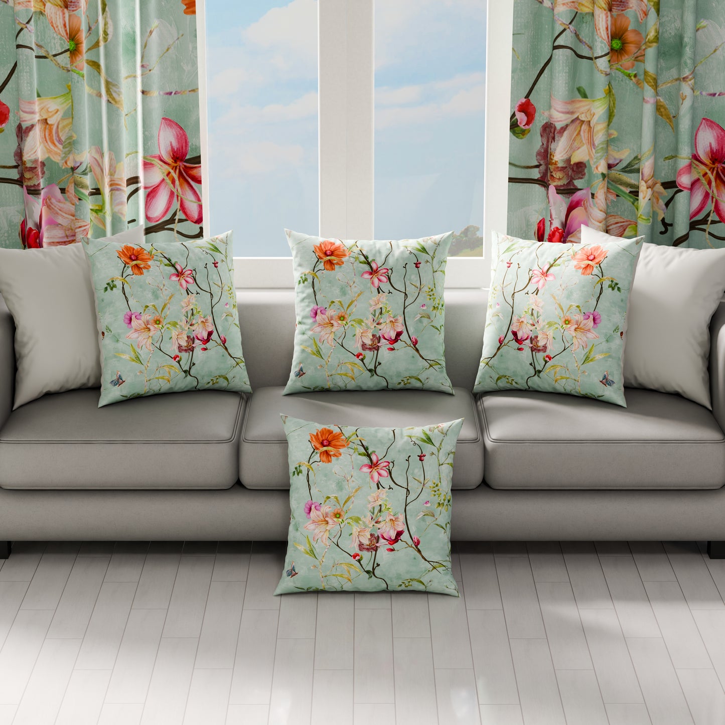 Coussins, Housses de coussin pour canapé, Coussins décoratifs en impression numérique Spring 03 Acquamarine