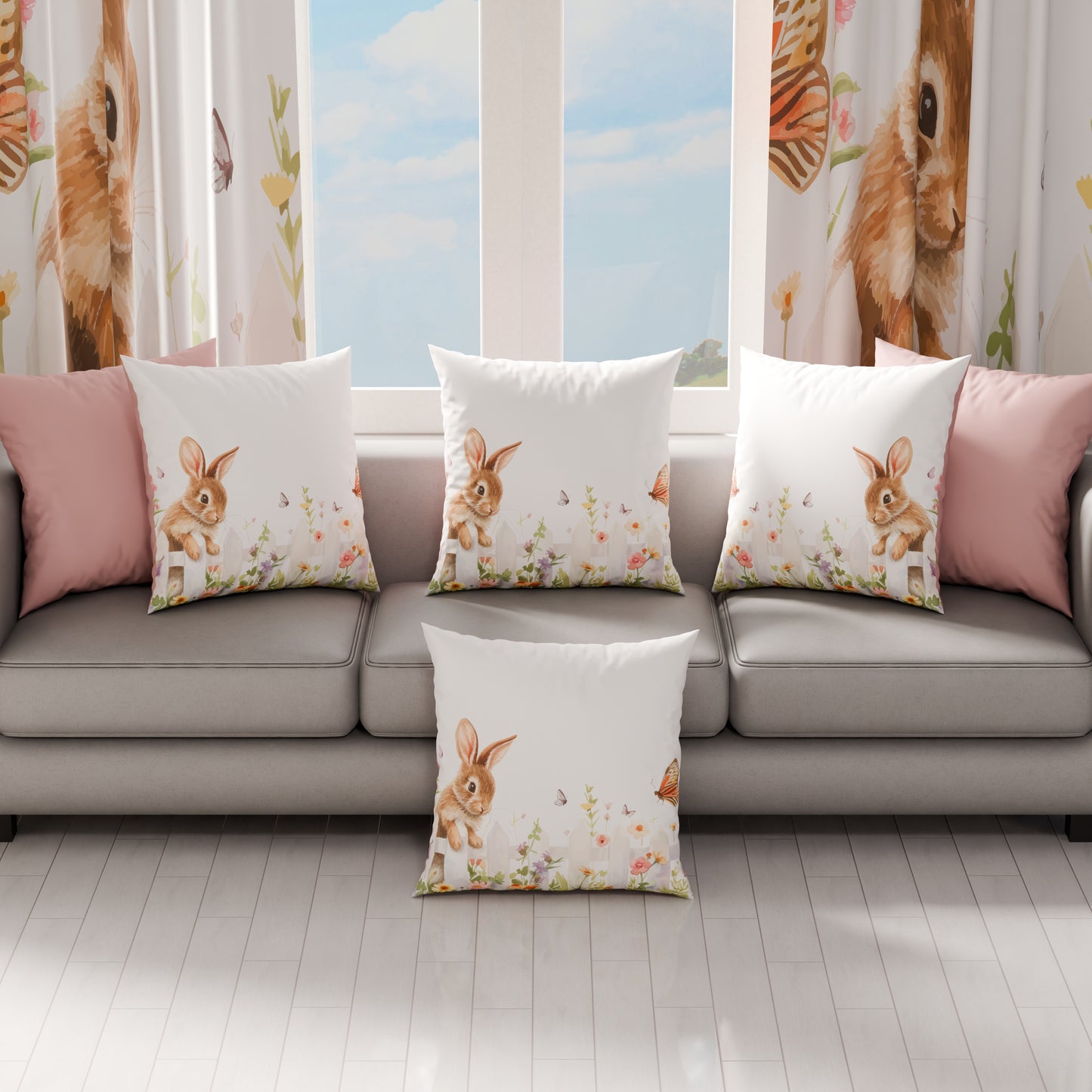 Cuscini, Copricuscini Divano, Cuscini Arredo in Stampa Digitale Pasqua Bunny Garden