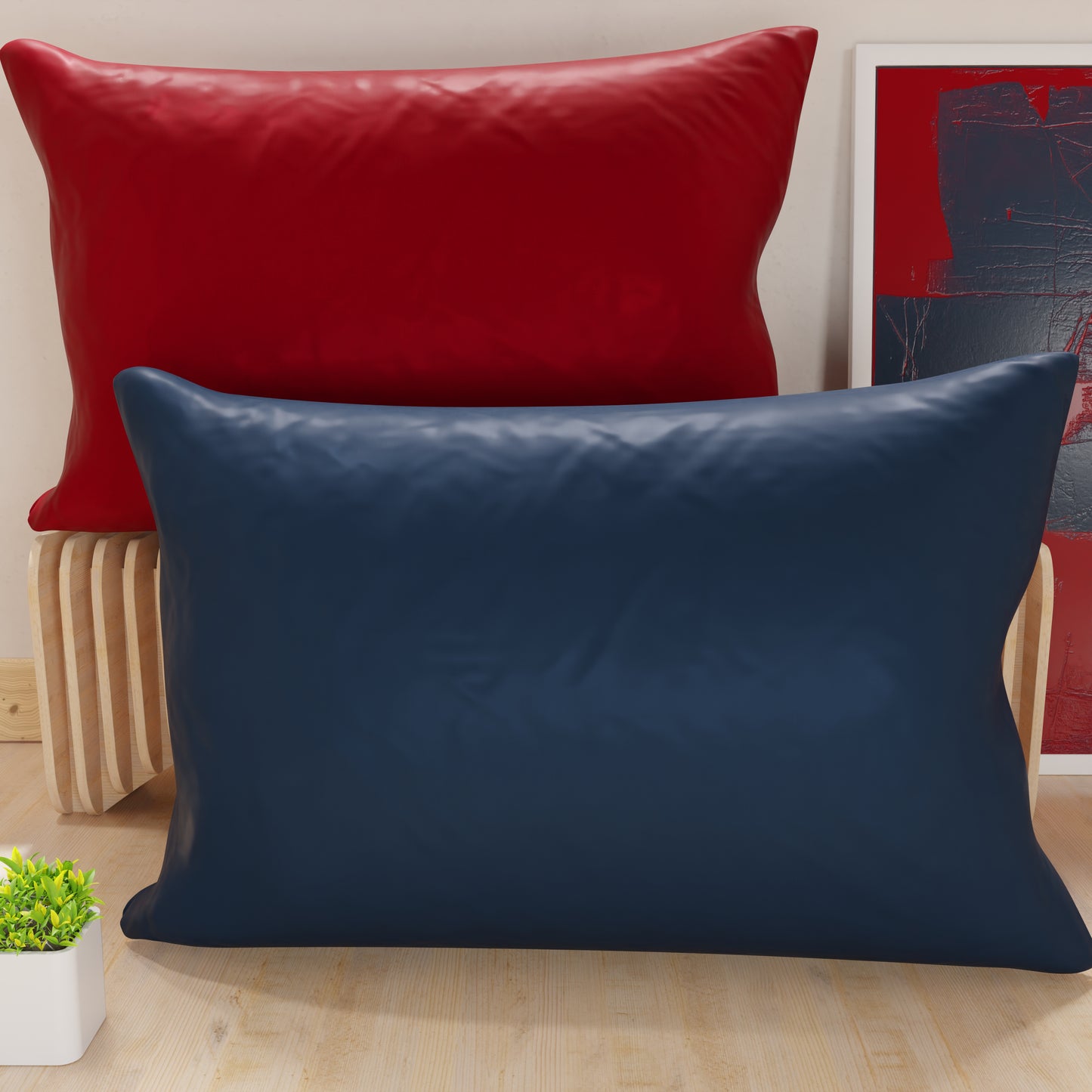 Taies d'oreiller, Paire de taies, Housses de coussin, 100% Microfibre anti-allergique, Bordeaux/Bleu nuit
